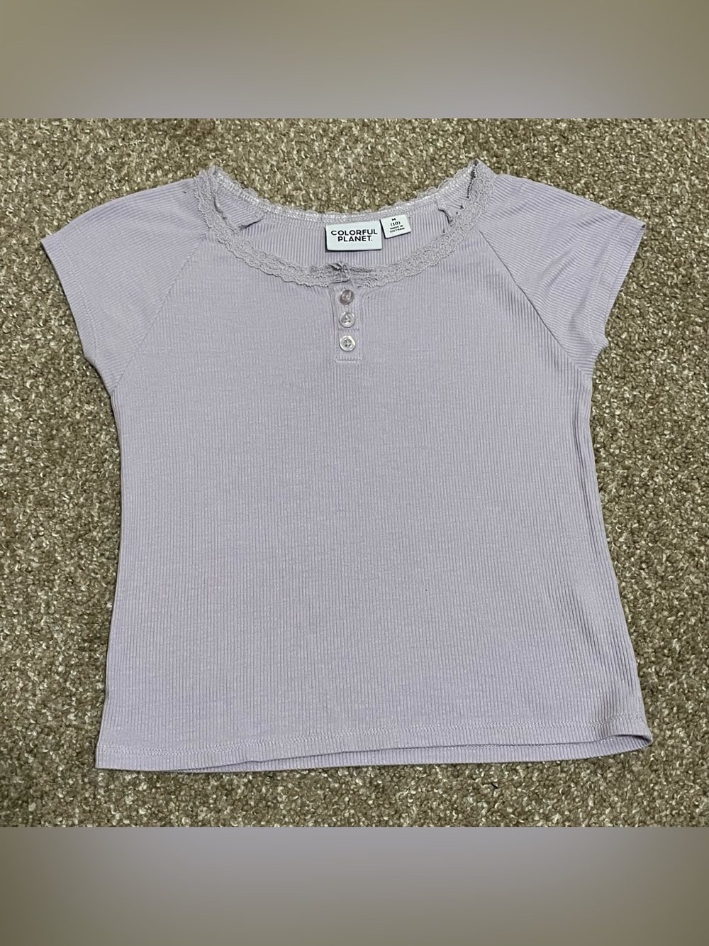 Colorful Planet Lavender Ribbed Henley Baby Tee